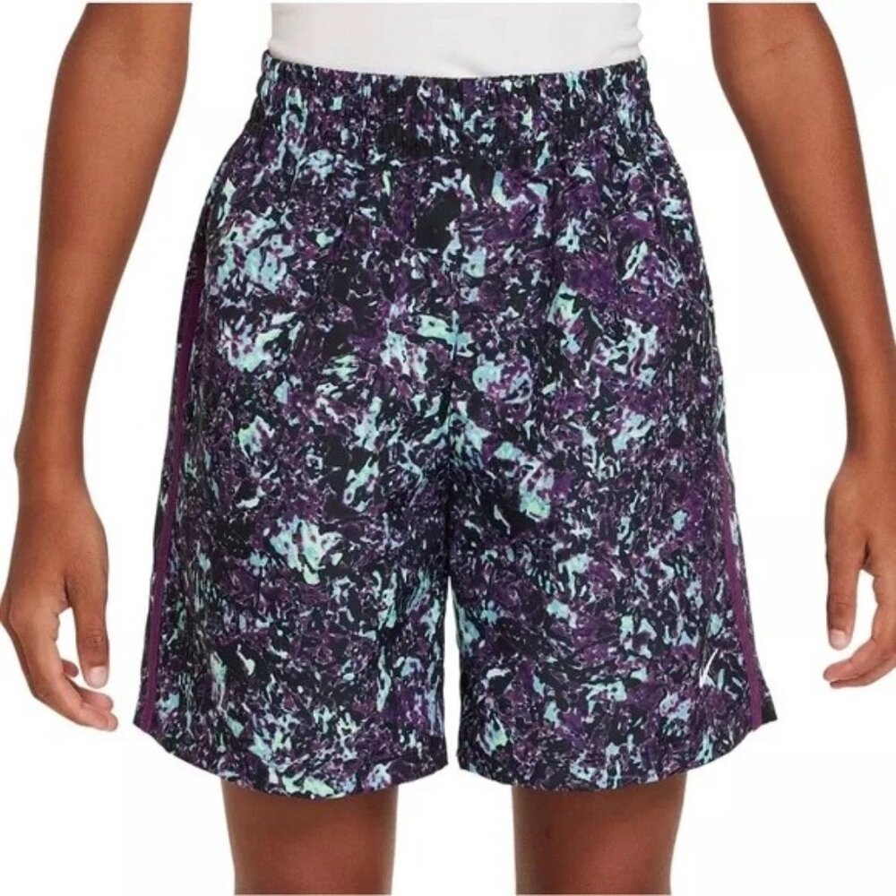 Nike Boys Dri Fit Shorts Athletic Training Purple/Teal Marble Print NEW